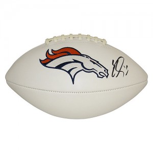 White Panel Footballs are very popular among Broncos fans and collectors. This one was signed by WR Emmanuel Sanders.