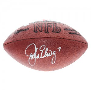 The most famous Broncos of them all, John Elway autographed this NFL Duke Football.