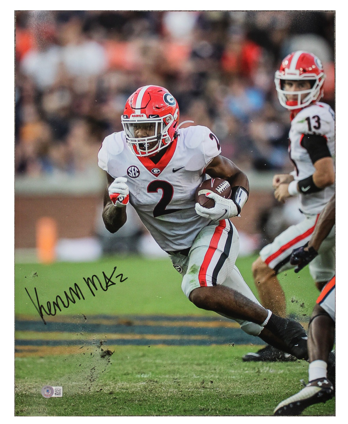 Kendall Milton Autographed Signed Georgia Bulldogs 16x20 Running Upfield vs Auburn Photo - Beckett Authentic