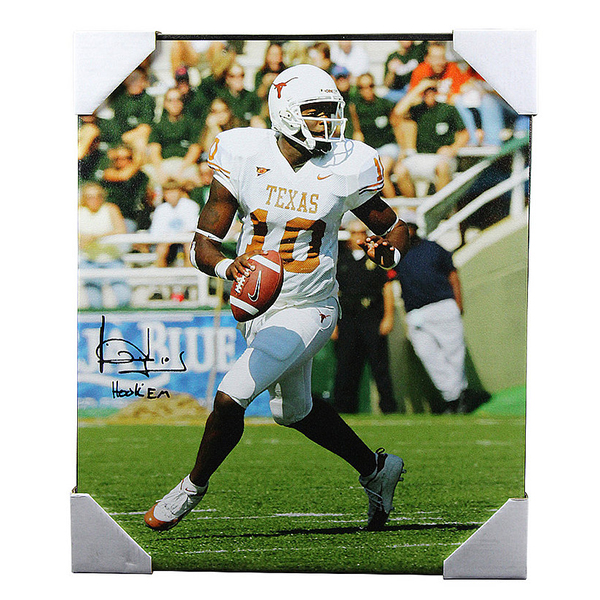 Vince Young Autographed Signed Texas Longhorns Stretched Rollout 20x24 Canvas with Hook em Inscription - Certified Authentic